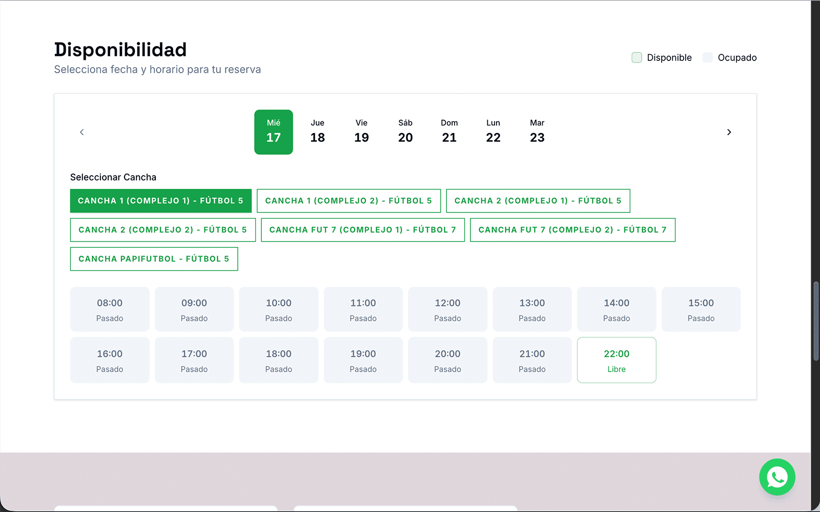 Calendario público con horarios disponibles